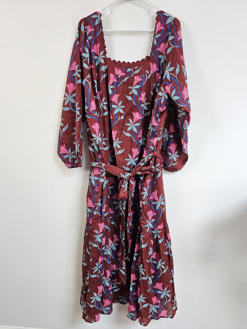 Printfresh Moonflower Vines Country Roads Maxi Dress Barn Red Floral Square Neck